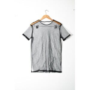 Mesh T-Shirt Womens XL Black Modern Sheer Short Sleeve Edgy Layering
